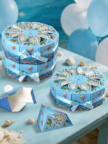 20pcs/10pcs Creative Cake-Shaped Ocean Style Gift Box Set, 3D Iridescent Shell Decor Gift Boxes, Separable Triangle Boxes, Light Blue Sea Turtle, Whale, Jellyfish Pattern, Suitable For Candy, Small Gifts, Favors, Birthday Party, Baby Shower, Wedding, Holiday, Desktop Decor - Blue Ocean - View 2