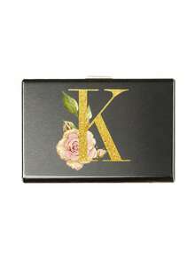 1pc 6 Card Slots Slim Card Case, Gold Initial A-Z & Floral Print Wallet ID Bank Credit Card Holder Black Metal RFID Blocking Card Holder, Slim Anti-Scan Aluminum Credit Card Case, Portable Multi-Slot Hard Shell Organizer For Women Men - Multicolor - View 25