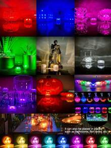 小旋鈕遙控 LED 水下燈，七彩 RGB 變色蠟燭燈，泳池池塘氛圍燈，水族造景強化，花園派對酒吧婚禮裝飾氛圍燈（含吸盤） - 彩色 - 查看 10