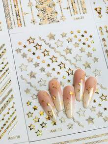 12片/套 金箔星星、月亮、字母混合设计美甲贴纸，自粘3D INS Y2K美学防水DIY美甲沙龙艺术装饰 - 彩色 - 查看 2