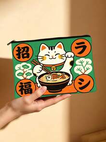 日式招财猫拉面印花化妆包，双面图案洗漱包，招财猫化妆品收纳包，旅行必备，美食爱好者和日本文化爱好者的完美礼物 - 彩色 - 查看 9