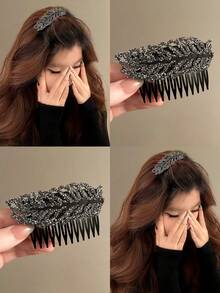 1pc Leaf Geometric Pattern Hair Accessory, Built-In Comb Women's Bangs Hair Clip Hairpin Headpiece - Multicolor - View 3
