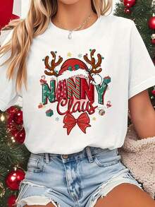 1 Piece Of Women's T-Shirt, Casual Short Sleeve Round Neck T-Shirt, Made Of Soft Washed Cotton With Print, For Everyday Summer Wear, 180g, 100% Washed Cotton (Sizes S-3XL). - 白色 - 查看 1