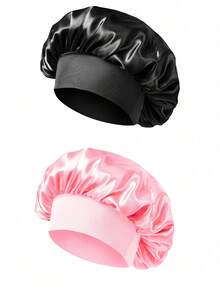 1 chiếc mũ ngủ bằng lụa, mũ trùm tóc bằng satin, mũ rộng vành co giãn cao dành cho nữ, mũ ngủ bằng vải charmeuse, mũ chăm sóc tóc bằng satin cao cấp, băng đô lụa cho tóc xoăn (Đen & Vàng) - nhiều màu - Xem 9