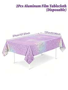 1/2pcs Laser Purple Disposable Tablecloth, 137*274cm Shiny Iridescent Table Cover, Birthday Wedding Party Decor, Babyshower Decorations, Aluminum Foil Table Cloth For Party, Birthday Decorations, Party Background Decor, Bridal Shower Decor - Laser Purple - View 13