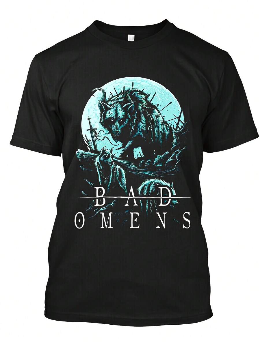 Camiseta de hombre transpirable de manga corta con diseño gráfico de música alternativa vintage de Halloween, corte regular, cuello redondo, tela duradera, camisetas divertidas, camiseta transpirable, ligeramente elástica, cuello redondo clásico. - Negro - Ver 1