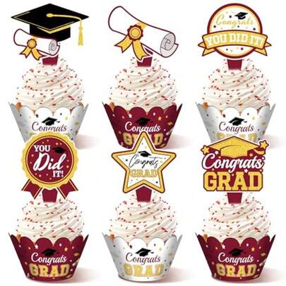 48 Pieces Uation Cupcake Toppers Wrappers Congra  Cake Rations Adustable  Cap Dloma Cake Wrappers Toppers Class Of 2026  Uation Party Supplies Red Gold