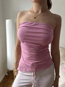 Top Sin Tirantes Con Pliegue Dividido - Rosa Fucsia - Ver 5