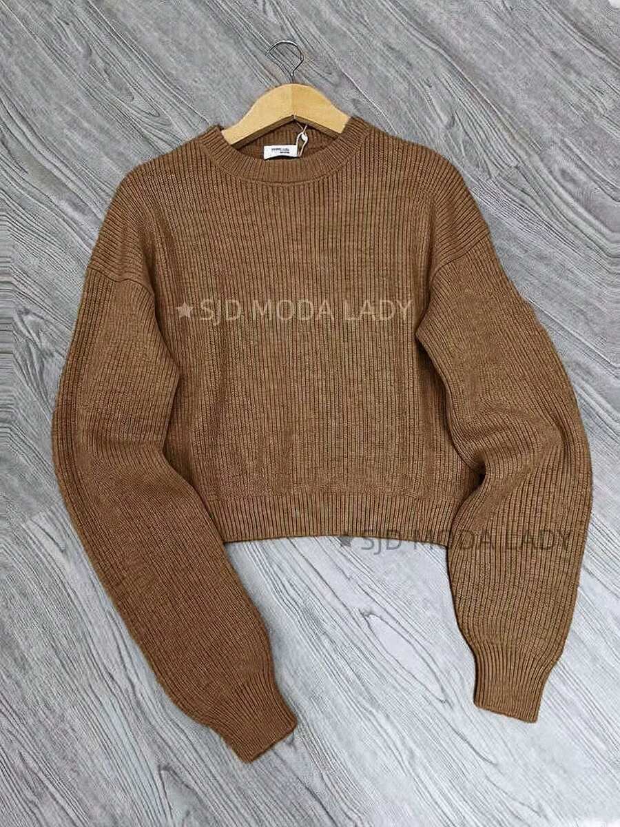 SJD MODA LADY Striped Sweater Knit Modal Off Shoulder Super Autumn Winter Korean Style Best Fabric - 卡其色 - 查看 1