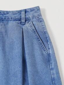 Falda larga de mezclilla azul holgada y casual para mujer - Azul lavado medio - Ver 5