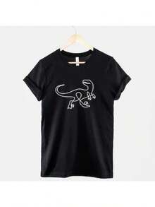 Camiseta de Raptor para Hombre y Niño - Camiseta Suave de Algodón con Estampado de Dinosaurio Velociraptor y Diseño Jurásico, Camiseta Casual de Cuello Redondo Adecuada para Regalos, Atuendo Casual - Ropa Lavable a Máquina - Negro - Ver 2