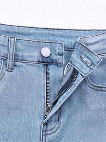 Explorewe Jeans de mezclilla estilo Y2K versátiles lavados y desgastados con pierna acampanada y elásticos para niñas adolescentes - Lavado ligero 3 - Ver 4