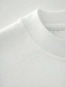Minimalist 1-Piece  Geek T-Shirt, Casual Print, Comfortable And Versatile, Letter Pattern, Pure Cotton, Printed T-Shirt 100% Cotton Women's Simple Solid Color T-Shirt, Loose And Slim Fit Casual Short Sleeve - 白色的 - 查看 4