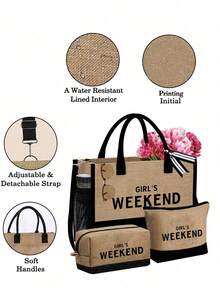 Beach Letter Print Canvas Tote Bag, Minimalist Linen Material, Reusable, Can Be Used As Shopping Bag, Makeup Bag, Holiday Gift Bag, Ideal For Vacation Travel (Khaki Color), Summer Essential, Suitable For Vacation, Daily Use, Birthday, Holiday, Back To School, Beach, Travel, Commute, Business, Student, Picnic, Camping, Supermarket Shopping, Daily Storage And Other Occasions. - Multicolor - View 7