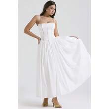 Nueva Llegada Vestido Sin Tirantes Estampado Floral Estilo Suave Elegante - Blanco - Ver 8