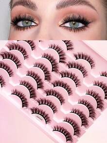 ENCHUW 14 Pairs Cross Wispy Dramatic False Eyelashes Volume Faux Mink Lashes Full Strip Natural Soft Fluffy Eyelashes - Black - View 1