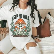 Old School Keep Me Wild T-Shirt, Snake Print T-Shirt, Mystery T-Shirt, Mushroom Print T-Shirt, Starry Sky Print T-Shirt, Retro Style T-Shirt, Unisex T-Shirt, Comfortable Colored T-Shirt, Casual Loose Fit T-Shirt. - 白色 - 查看 7