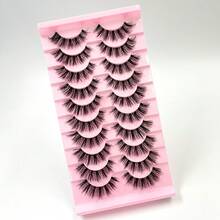 3D Faux Mink False Eyelashes Set 10 Pairs Lightweight Natural Look D Curl Fluffy Wispy Dramatic Volume Daily Makeup Lashes - Black - View 2