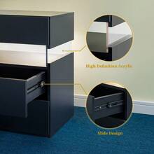 Modern Bedside Table / Wooden Bedside Table / Bedside Table With 3 Drawers / Easy To Assemble, Plenty Of Storage Space / For Bedroom, Living Room, Bedside Furniture - 黑色 - 查看 8