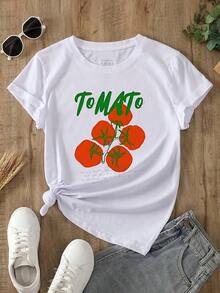 Una camiseta de manga corta para mujer, casual, cómoda y suave, de corte holgado, adecuada para actividades al aire libre en primavera y verano, camiseta con temática de tomates, vibraciones de verano para amantes de los tomates, camisa con temática de jardín, ropa de rural, el regalo perfecto para entusiastas de la jardinería, camiseta de jardinería, estilo rústico, estética vintage. blusas para mujer,blusas casuales para dama,tops,, mujer premium,y2k,playeras de mujer curvy,ofertas y liquidaciones ropa mujer,playeras deportivas para mujer,,playeras de hombre, mujer,blusas>elegante Y4GA Blusas Bonito 100% Cotton - Blanco - Ver 1
