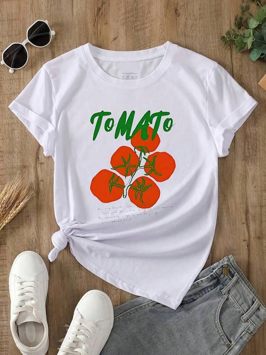 Una camiseta de manga corta para mujer, casual, cómoda y suave, de corte holgado, adecuada para actividades al aire libre en primavera y verano, camiseta con temática de tomates, vibraciones de verano para amantes de los tomates, camisa con temática de jardín, ropa de rural, el regalo perfecto para entusiastas de la jardinería, camiseta de jardinería, estilo rústico, estética vintage. blusas para mujer,blusas casuales para dama,tops,, mujer premium,y2k,playeras de mujer curvy,ofertas y liquidaciones ropa mujer,playeras deportivas para mujer,,playeras de hombre, mujer,blusas>elegante Y4GA Blusas Bonito 100% Cotton - Blanco - Ver 1