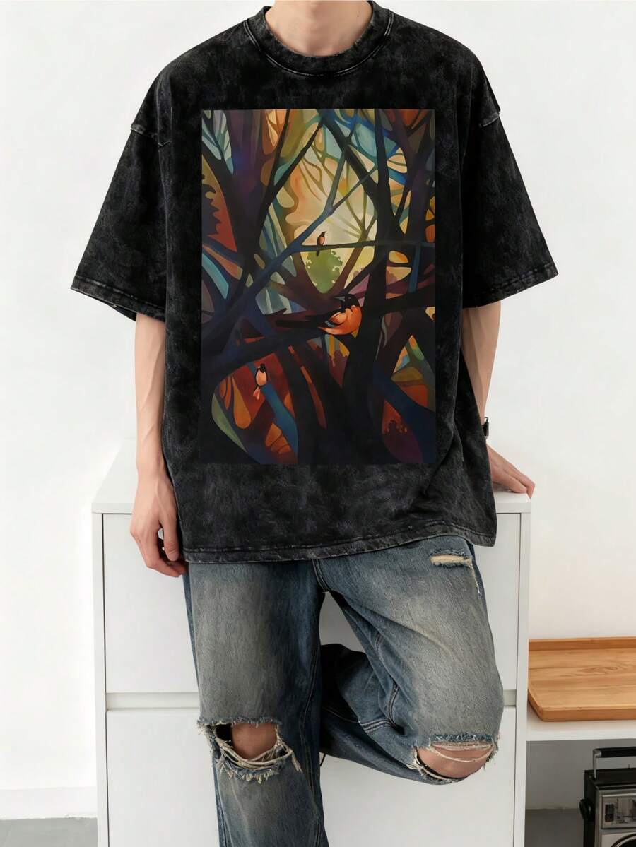 Camiseta Oriole Morning, camiseta de anime, ropa vintage, camisetas personalizadas, camisetas de entrenamiento para hombre de talla grande, camisetas estampadas, tops para hombre y mujer, unisex, cuello redondo, moda de verano, estampada, casual, retro, lavada, negra, de manga corta. - Negro - Ver 1