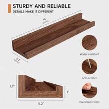 Floating Shelves Set Of, 16 Inch Solid Wood Wall Shelves With Lip, Large Nursery Book Shelf For Toys Storage, Bookshelf, Living Room, Bedroom Decor Frames, Walnut Color - 胡桃木相框層架 - 查看 3