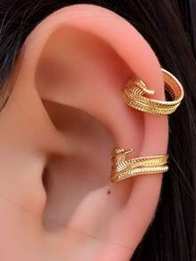 2Pcs Vintage Dainty Gold Feather Leaves Ear Cuff Non-Piercing Ear Clips Fake Cartilage Helix Clip Earring For Women Men Jewelry No Ear Without Hole Adjustable Non Pierced Poke Free Earrings - A Pair Of Feather Leaf Ear Clips - View 4