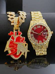 Bộ 1 món đồ trang sức phong cách Hiphop gồm mặt dây chuyền hình chó Bulldog, dây chuyền hình thoi kiểu , dây đeo đồng hồ màu đỏ dành cho nam, phụ kiện thời trang cá tính dành cho nam giới. - Đỏ - Xem 20