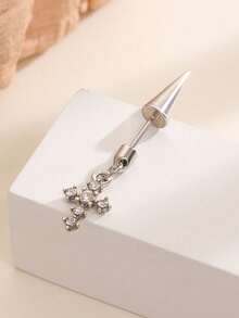 1pc Stainless Steel Cross Spike Pendant With Rhinestones, Minimalist Fashion Jewelry Earring For Women, Suitable For Daily Wear And Parties - Silver - View 3