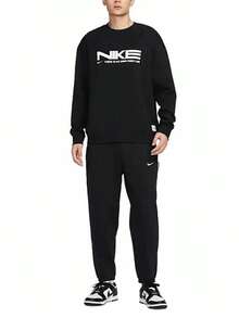 Nike Sportswear AS M NSW PREMIUM FLC GCEL 男士運動 T 恤，舒適時尚百搭圓領寬鬆長袖 T 恤，黑色 - 黑色 - 查看 3
