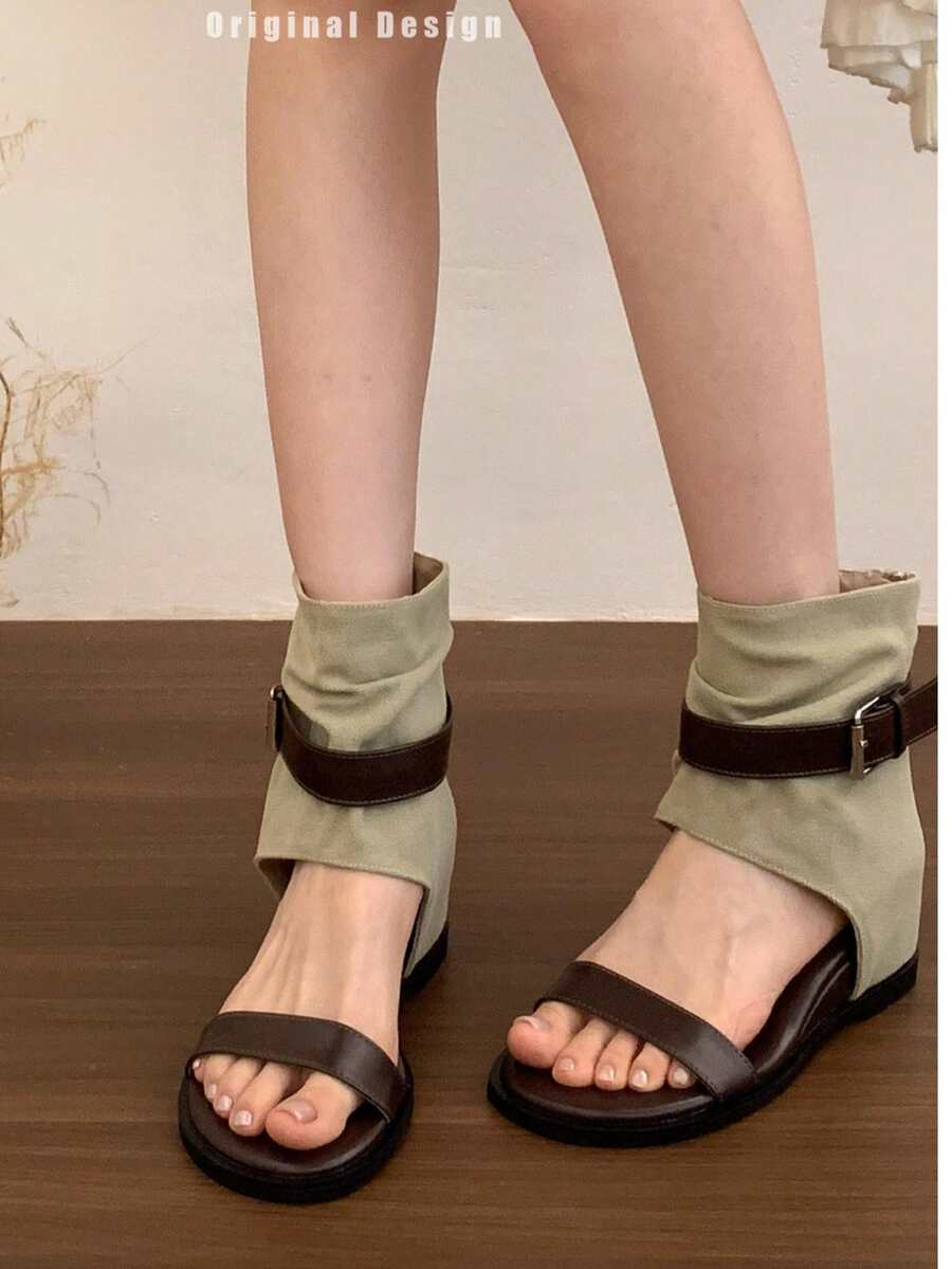 女士夏季休闲搭扣圆头踝靴