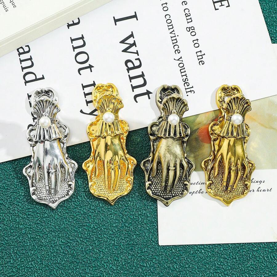 Clipe de Livro com Formato de Mão de Metal Vintage, Clipe de Marcador de Página Decorado com Pérolas, Suporte de Página 3D Estéreo, Marcador de Página 3D, Clipe de Decoração de Diário, Acessórios de Diário de Viagem, Clipe de Documento e Conta, Clipe de Marcador de Página de Papelaria de Escritório