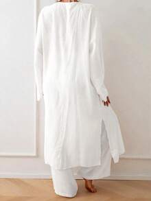 Swim Chiccia Kimono largo de verano para mujer con abertura lateral de unicolor, cubrecuerpo - Blanco - Ver 2