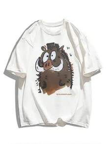 Impresión de letras eleganteFun Wild Boar Printed Short-Sleeved T-Shirts For Couples, Summer Instagrams Casual Trendyss Tops For Men And Women,ropa de mujer holgada,un imprescindible para las vacaciones,disfraces y accesorios de Halloween,Camisetas de apoyo al Mundial,Conjuntos a juego para padres e hijos, camisetas para hombre, camisetas para mujer, camisetas para niños - Blanco - Ver 7
