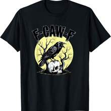 F-CAW-F Funny Quote Crow Raven On Skull Moon Fawk Off Meme T-Shirt - Black - View 1