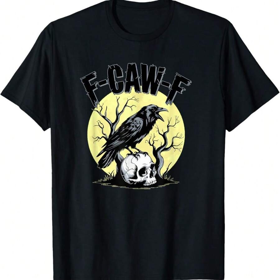 F-CAW-F Funny Quote Crow Raven On Skull Moon Fawk Off Meme T-Shirt - Black - View 1