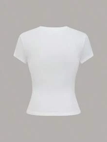 Camiseta de mujer de unicolor y manga corta, sencilla, casual y versátil - Multicolor 8 - Ver 4