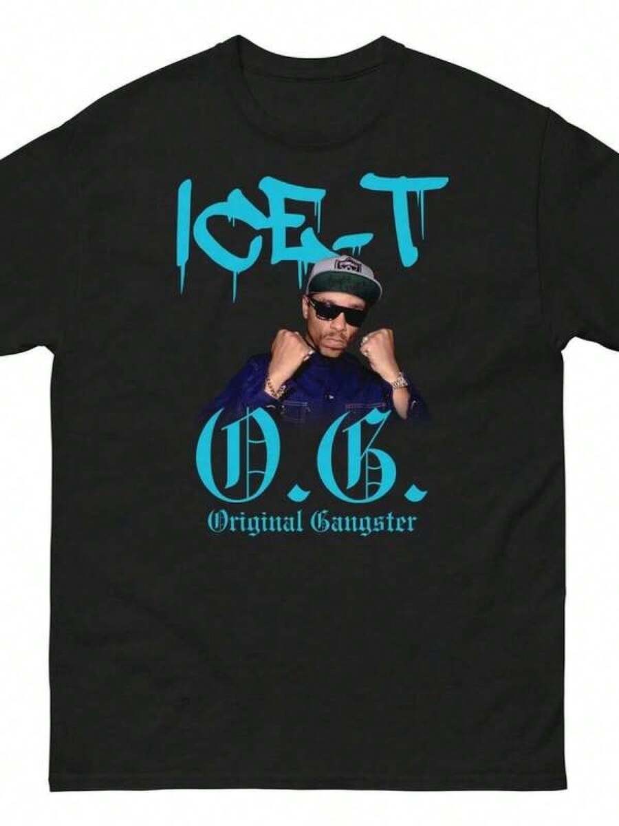 Casual T-shirt för män med moderiktigt tryck: Y2K-stil, retro sommar-T-shirt | Unisex Ice-T T-shirt i retro rap-stil | T-shirt med 90-tals hiphop-motiv | Original streetwear-kläder, presenter för musikälskare | Kortärmad T-shirt med mönstrat tryck, stilren och avslappnad design, perfekt för både män och kvinnor. T-shirt med rund hals, sporttopp, tröja för utekvällar. Lämplig för utomhusaktiviteter, arbete, kontor, semester eller studentfirande, citat, minimalistisk grafisk design eller roliga mönster. - Svart - Visa 1