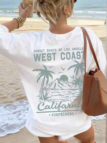 Women's Short-Sleeved, Round-Neck T-Shirt In A Casual, Summery Style, Featuring A Simple And Versatile Palm Tree Slogan Print, Suitable For Everyday Wear. Graphic T-Shirt, Women's Vacation Top. - 白色 2 - 查看 8