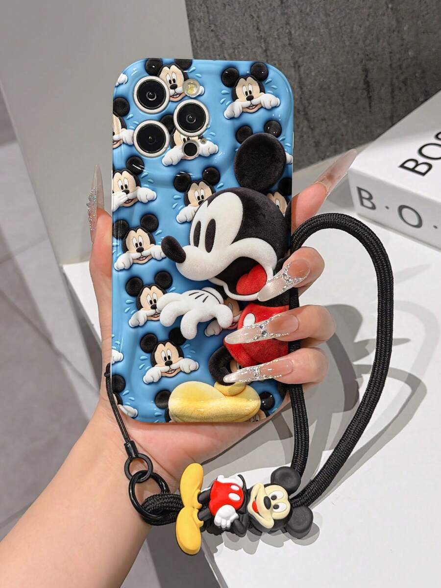 This Disney Mickey Mouse Lanyard Phone Case Is Fully Covered In TPU Material. It's Shockproof, Lightweight, And Compatible With IPhone17/16/11/13/15/15 Plus/15 Pro/15 Pro Max/12/14 Pro Max/11 Pro Max/12 Pro/12 Pro Max/13. This Phone Case Makes A Popular Birthday Gift Or Business Gift; It's Durable, Stain- And Fingerprint Resistant, And Suitable For Both Men And Women. The Set Also Includes A Mickey Mouse Phone Case And A Mickey Mouse Plush Bracelet. It's A Perfect Gift For Friends And Family. This Stylish Phone Case Is Fun, Lightweight, And Durable. IPhone17 Pro Max Phone Case, Minnie Mouse Phone Case. - 白色 - 查看 1