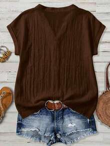 Camisa oscura minimalista casual, adecuada para el verano - Marrón - Ver 2