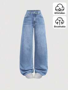 Jeans sencillos de uso diario con estampado de bigotes de gato para niñas adolescentes - Lavado ligero 4 - Ver 6