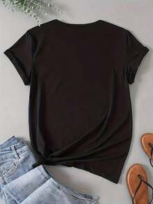 Women's "Whoever Is King Jesus" T-Shirt, Brand New, 1 Piece Pack, Short Sleeve T-Shirt With Fun Oversized Print, 180 Grams, 100% Pure Cotton, Casual Round Neck Top, Versatile Urban Retro Style, Unisex Cotton Short Sleeve Round Neck Loose Fit T-Shirt. - 黑色 - 查看 2