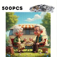 500片大型拼图 - 老夫妇喝茶主题 - 趣味家庭教育休闲游戏 - 完美的家居装饰礼品，办公室艺术品 - 50x50厘米/19.7x19.7英寸，创意挑战，理想的节日礼物 - 适合圣诞节和新年 - 彩色 - 查看 2