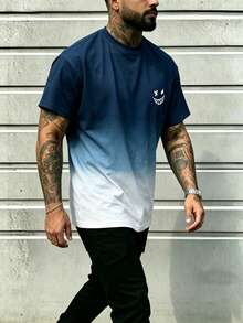 Plus Size Men's Gothic Style Colorblock Short Sleeve Round Neck T-Shirt, Summer - Baby Blue - View 3