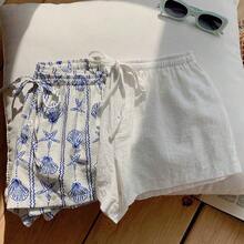2-Piece Set, Versatile And Casual, One With Shell Print And One With Cotton And Linen, Suitable For Seaside Vacation,Comfy Shorts,Linen Pants Beach Summer Shorts - Blanco y Negro - Ver 8