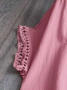 Vestido casual holgado de unicolor con cuello en V y mangas cortas para mujer de talla grande - Rosa - Ver 7