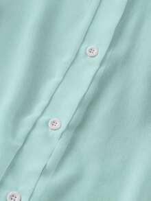 Blusa minimalista de unicolor transparente con cuello vuelto, blusas de manga larga - verde menta - Ver 6