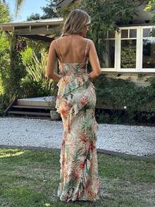 Vestido ceñido con tirantes finos, cuello drapeado y volantes para una cita romántica, para mujer.Vestidos de primavera/verano, regalo del Día de San Valentín, cita nocturna de San Valentín, "Sé mi Valentín", propuesta - Multicolor - Ver 3